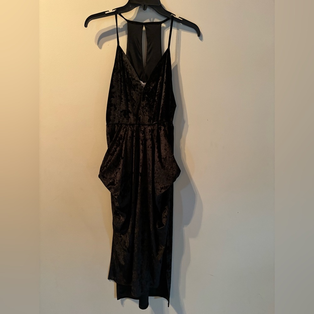 Black Velvet Draped Pocket Dress